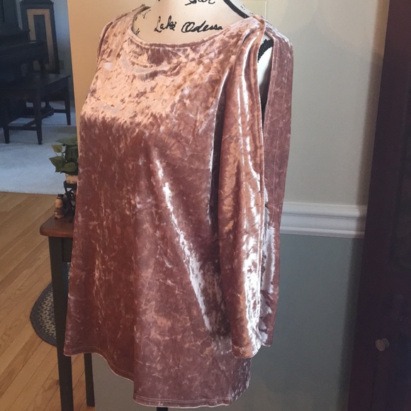 NWT!Blush colored crushed velvet cold shoulder top - Picture 2 of 8